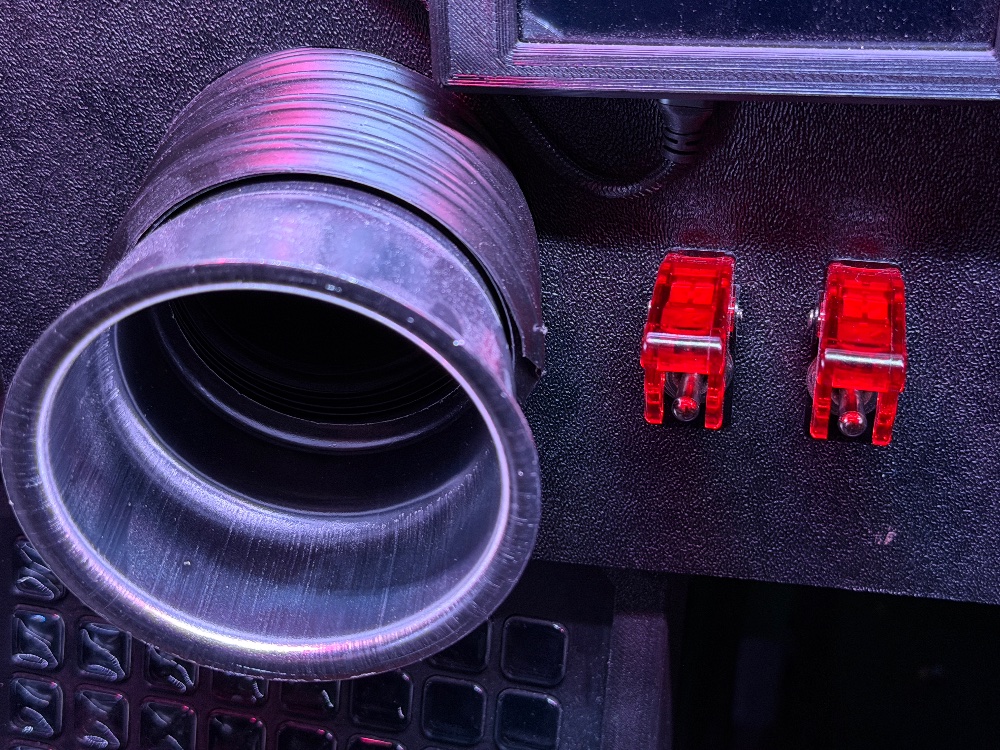 Speed controlled wind & power toggles — Theseus Motorsport sim rig detail